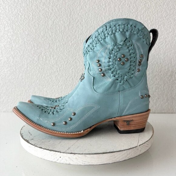 Lane COSSETTE Womens Cowboy Booties 11 Blue Leather Cowgirl Western Short Boots - Picture 4 of 13